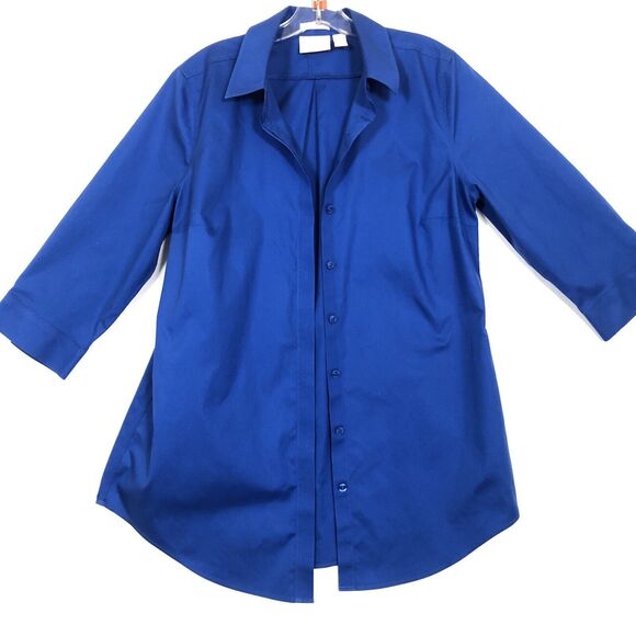 CHICO’S Blue Cotton 3/4 Sleeve Button Down Celisa Shirt Size 1 - Picture 1 of 9